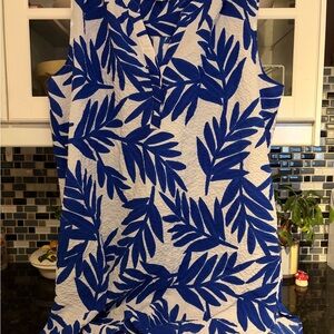 Blue Leaf Print Sleeveless Top
